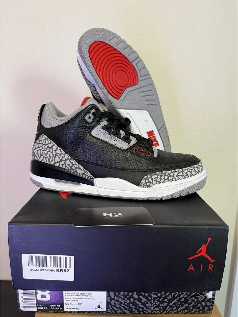Air Jordan 3 Retro OG Black Cement 2018 Size 8 Brand New 854262-001